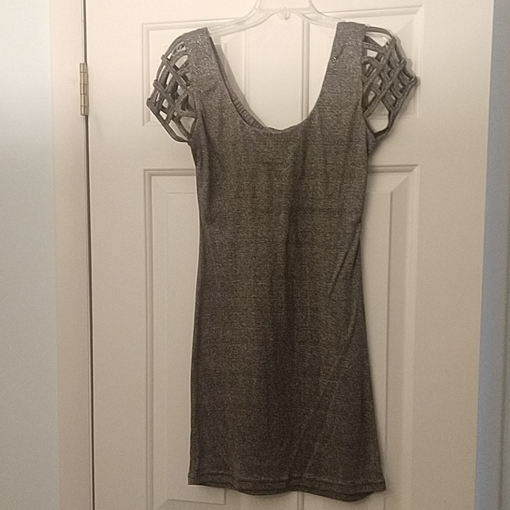 Bronze metallic dress cutout cap sleeves